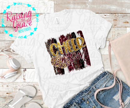 Cheer Mom Graphic T-Shirt | Faux Glitter Cheerleading Tee | Sports Mom Shirt | Boutique Cheer Graphic Tee | Game Day Cheer Shirt