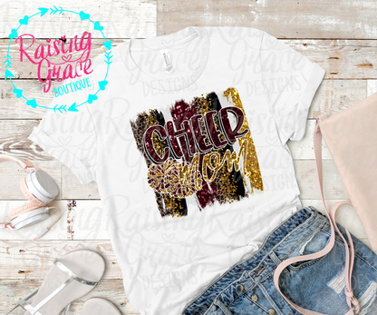 Cheer Mom Graphic T-Shirt | Faux Glitter Cheerleading Tee | Sports Mom Shirt | Boutique Cheer Graphic Tee | Game Day Cheer Shirt