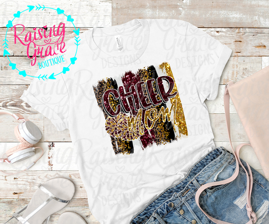 Cheer Mom - Maroon and Gold - T-Shirt - Adult