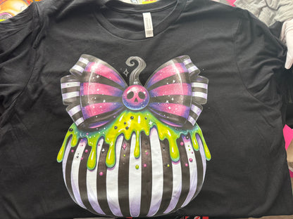 Neon Spooky Pumpkin Bow Tee – Large | Ready to Ship