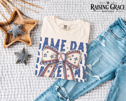 Game Day Baseball Graphic T-Shirt | Patriotic Sports Tee | Baseball Mom Shirt | Americana Game Day Tee | Boutique Sports Graphic Tee