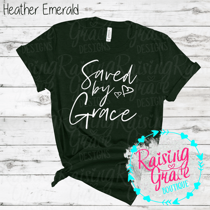Saved By Grace Graphic T-Shirt | Faith Based Graphic Tee | Christian Inspirational Shirt | Boutique Faith Tee | Scripture Inspired Shirt