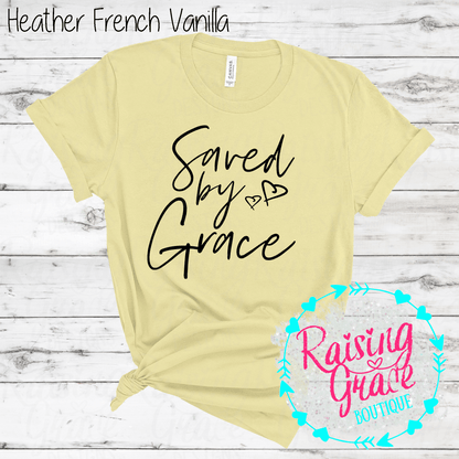Saved By Grace Graphic T-Shirt | Faith Based Graphic Tee | Christian Inspirational Shirt | Boutique Faith Tee | Scripture Inspired Shirt