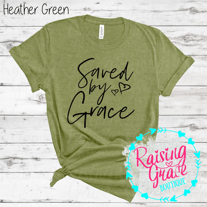 Saved By Grace Graphic T-Shirt | Faith Based Graphic Tee | Christian Inspirational Shirt | Boutique Faith Tee | Scripture Inspired Shirt