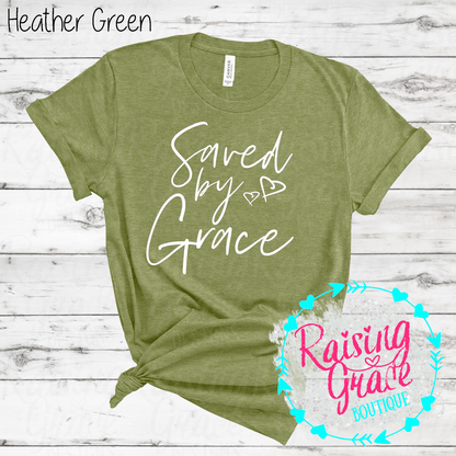 Saved By Grace Graphic T-Shirt | Faith Based Graphic Tee | Christian Inspirational Shirt | Boutique Faith Tee | Scripture Inspired Shirt