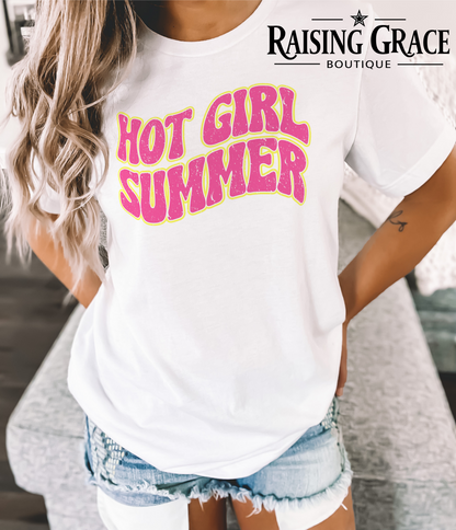 Hot Girl Summer Graphic T-Shirt | Trendy Summer Tee | Pink Retro Graphic Tee | Boutique Summer Shirt | Beach Vacation Tee