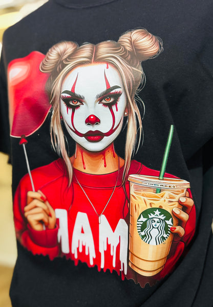 Spooky Mama Clown Graphic T-Shirt | Horror Mom Tee | Halloween Graphic Shirt | Boutique Spooky Season Tee | Creepy Cute Mama Shirt