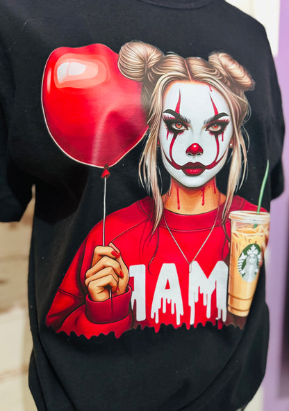 Spooky Mama Clown Graphic T-Shirt | Horror Mom Tee | Halloween Graphic Shirt | Boutique Spooky Season Tee | Creepy Cute Mama Shirt