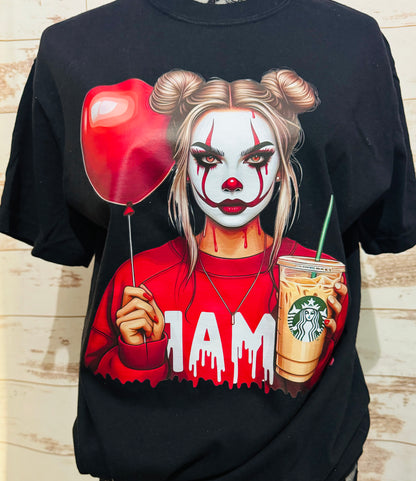 Spooky Mama Clown Graphic T-Shirt | Horror Mom Tee | Halloween Graphic Shirt | Boutique Spooky Season Tee | Creepy Cute Mama Shirt