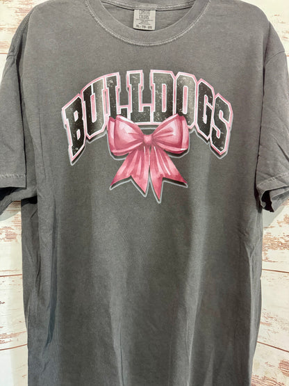 Bulldogs With Maroon Coquette Bow T-Shirt | Comfort Colors Adult Spirit Tee