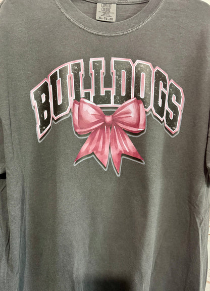 Bulldogs With Maroon Coquette Bow T-Shirt | Comfort Colors Adult Spirit Tee