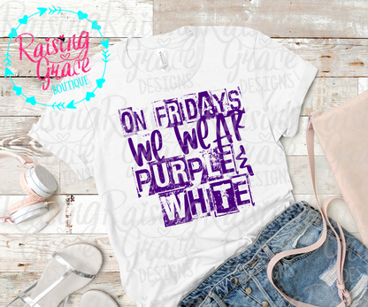 On Fridays We Wear Purple & White Tee | Adult Spirit Shirt