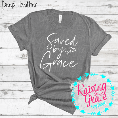 Saved By Grace Graphic T-Shirt | Faith Based Graphic Tee | Christian Inspirational Shirt | Boutique Faith Tee | Scripture Inspired Shirt
