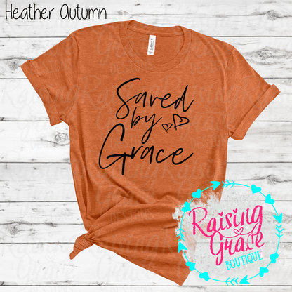 Saved By Grace Graphic T-Shirt | Faith Based Graphic Tee | Christian Inspirational Shirt | Boutique Faith Tee | Scripture Inspired Shirt