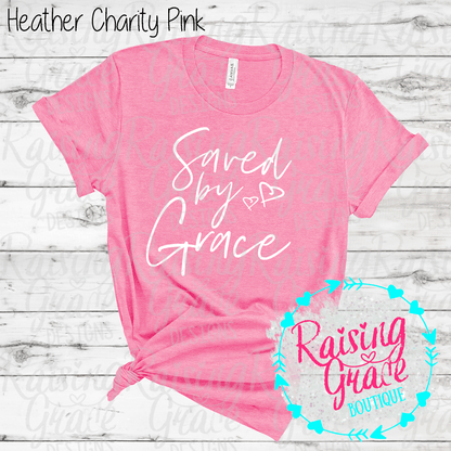 Saved By Grace Graphic T-Shirt | Faith Based Graphic Tee | Christian Inspirational Shirt | Boutique Faith Tee | Scripture Inspired Shirt