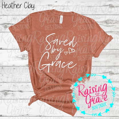 Saved By Grace Graphic T-Shirt | Faith Based Graphic Tee | Christian Inspirational Shirt | Boutique Faith Tee | Scripture Inspired Shirt