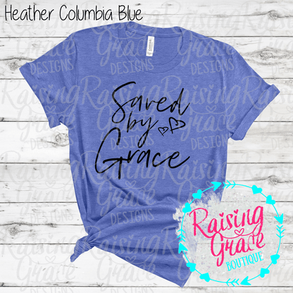 Saved By Grace Graphic T-Shirt | Faith Based Graphic Tee | Christian Inspirational Shirt | Boutique Faith Tee | Scripture Inspired Shirt