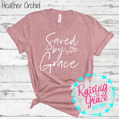 Saved By Grace Graphic T-Shirt | Faith Based Graphic Tee | Christian Inspirational Shirt | Boutique Faith Tee | Scripture Inspired Shirt