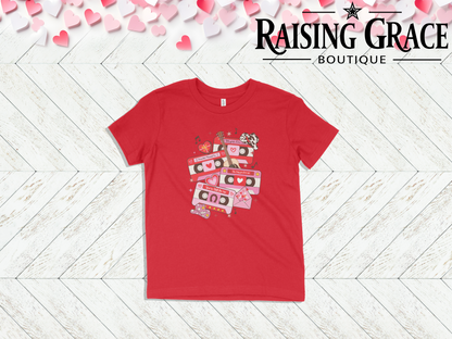 Western Valentine Cassette Youth Tee | Valentine’s Kids Graphic Shirt