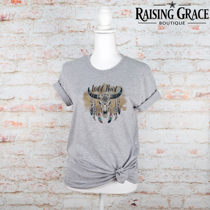 Wild Heart Western Graphic T-Shirt | Boho Cowgirl Tee | Western Skull Shirt | Boutique Western Tee | Country Concert Shirt