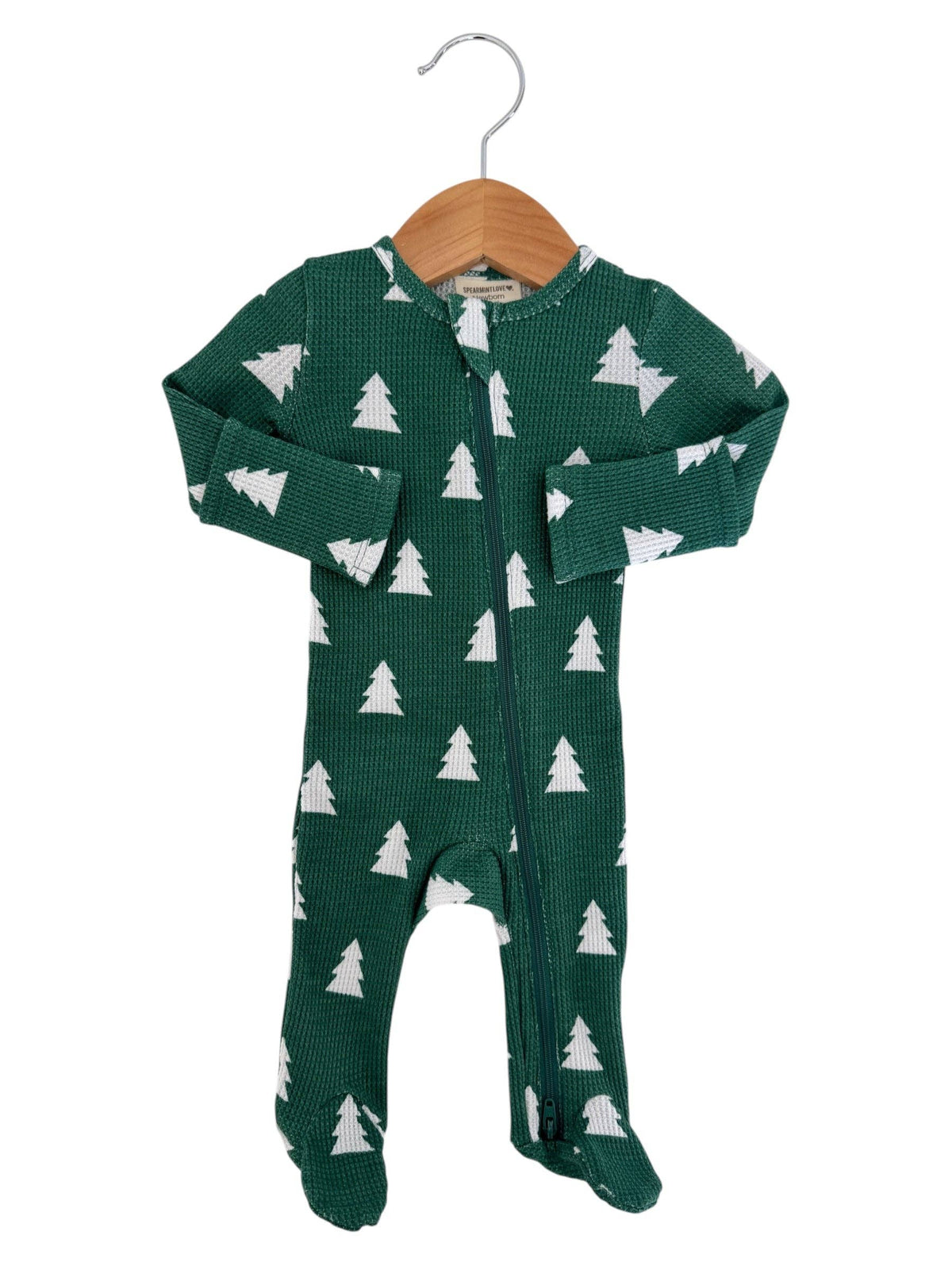 Organic Waffle 2-Way Zip Footie, Spruce Trees: Newborn