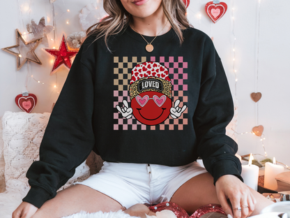 Loved Smiley Face Valentine’s Sweatshirt | Adult Cozy Graphic Sweatshirt
