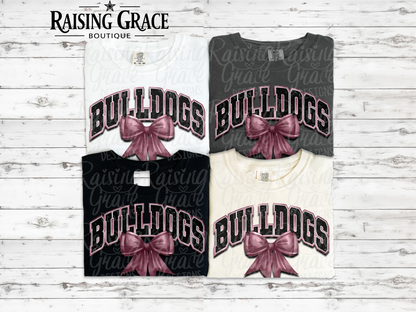 Bulldogs With Maroon Coquette Bow T-Shirt | Comfort Colors Adult Spirit Tee