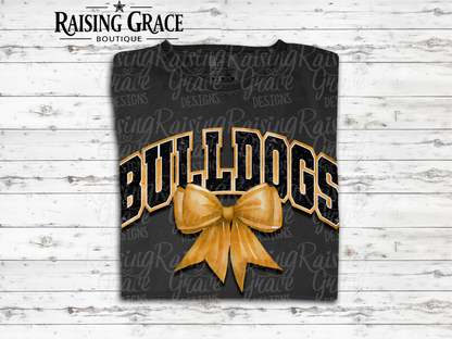 Bulldogs With Gold Coquette Bow T-Shirt | Comfort Colors Adult Spirit Tee
