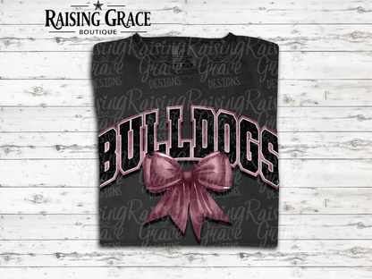 Bulldogs With Maroon Coquette Bow T-Shirt | Comfort Colors Adult Spirit Tee