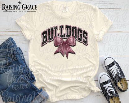 Bulldogs With Maroon Coquette Bow T-Shirt | Comfort Colors Adult Spirit Tee