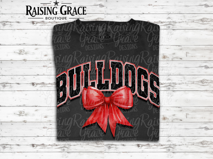Bulldogs With Red Coquette Bow T-Shirt | Comfort Colors Adult Spirit Tee