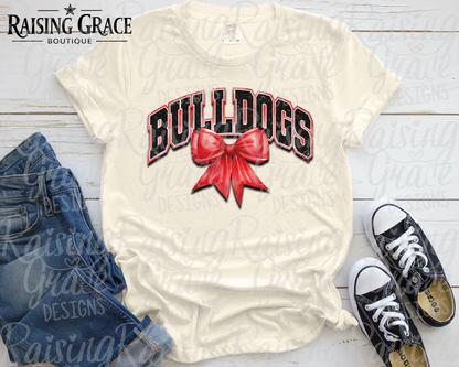 Bulldogs With Red Coquette Bow T-Shirt | Comfort Colors Adult Spirit Tee