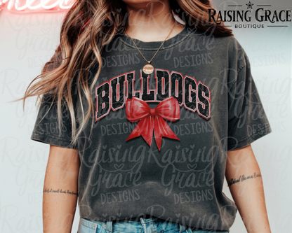 Bulldogs With Red Coquette Bow T-Shirt | Comfort Colors Adult Spirit Tee