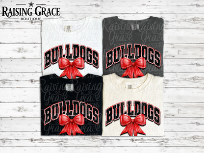 Bulldogs With Red Coquette Bow T-Shirt | Comfort Colors Adult Spirit Tee