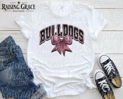 Bulldogs With Maroon Coquette Bow T-Shirt | Comfort Colors Adult Spirit Tee