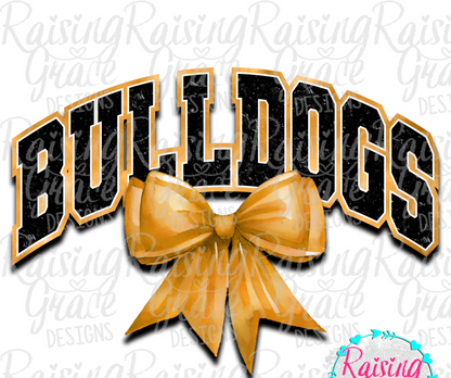 Bulldogs With Gold Coquette Bow T-Shirt | Comfort Colors Adult Spirit Tee