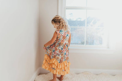 Kids Retro Butter Floral 3 Ruffle Spring Summer Easter Dress: 2