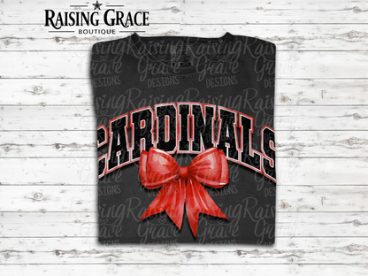Cardinals With Red Coquette Bow T-Shirt | Comfort Colors Adult Spirit Tee