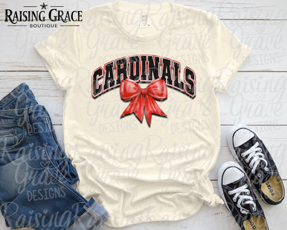 Cardinals With Red Coquette Bow T-Shirt | Comfort Colors Adult Spirit Tee