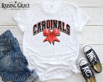 Cardinals With Red Coquette Bow T-Shirt | Comfort Colors Adult Spirit Tee