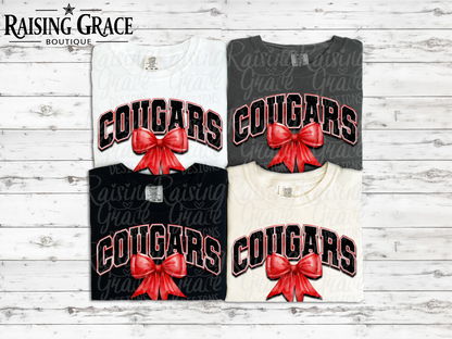 Cougars With Red Coquette Bow T-Shirt | Comfort Colors Adult Spirit Tee