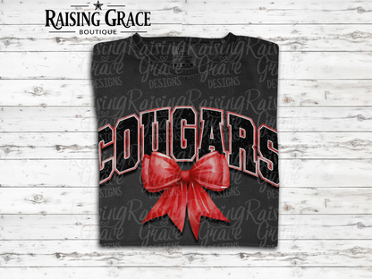 Cougars With Red Coquette Bow T-Shirt | Comfort Colors Adult Spirit Tee