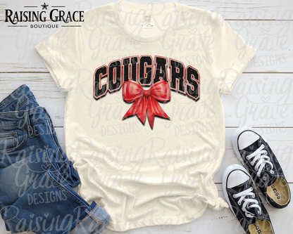 Cougars With Red Coquette Bow T-Shirt | Comfort Colors Adult Spirit Tee