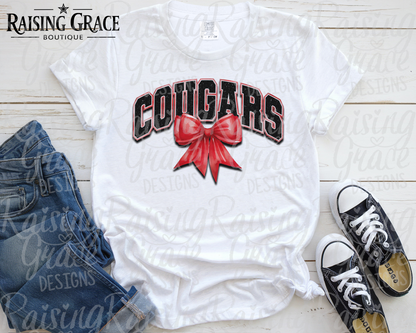 Cougars With Red Coquette Bow T-Shirt | Comfort Colors Adult Spirit Tee