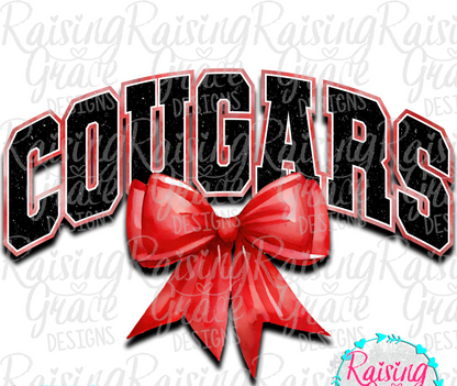 Cougars With Red Coquette Bow T-Shirt | Comfort Colors Adult Spirit Tee