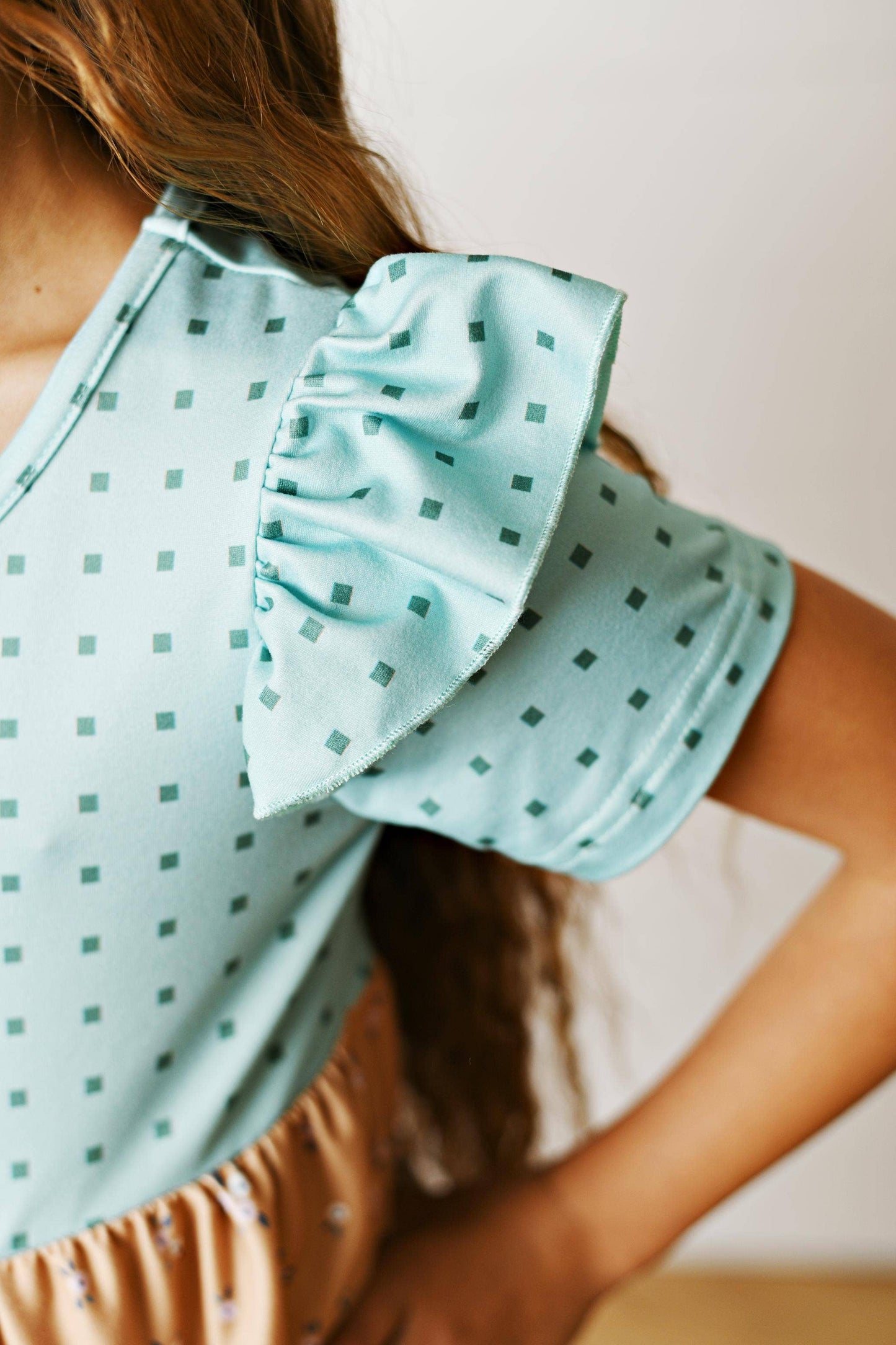 Girls Fall Ava Teal Beige Floral Dot Tiered Twirl Dress: 2