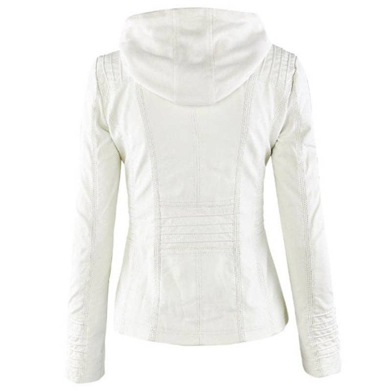 Women's Short Leather Motorcycle Jacket: Black / XL