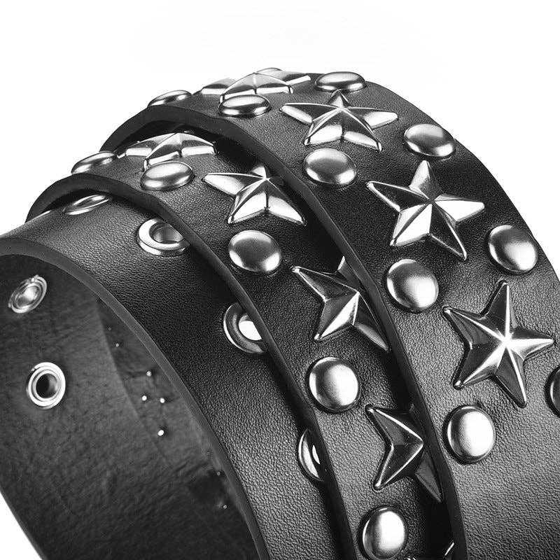 Unisex Stars Decoration Punk Belt: Black / 112Cm