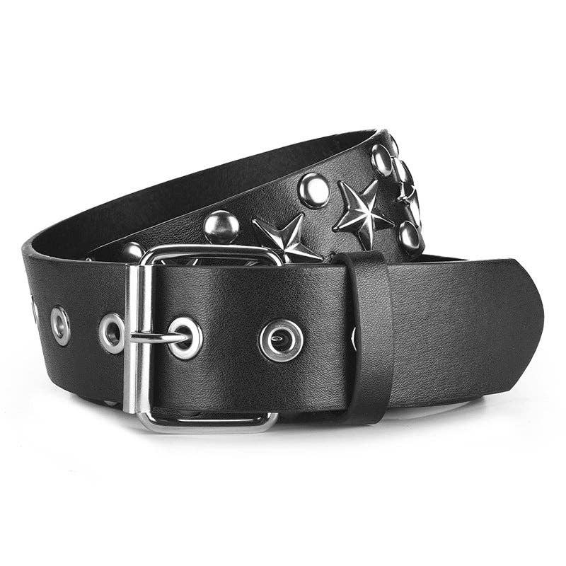 Unisex Stars Decoration Punk Belt: Black / 112Cm