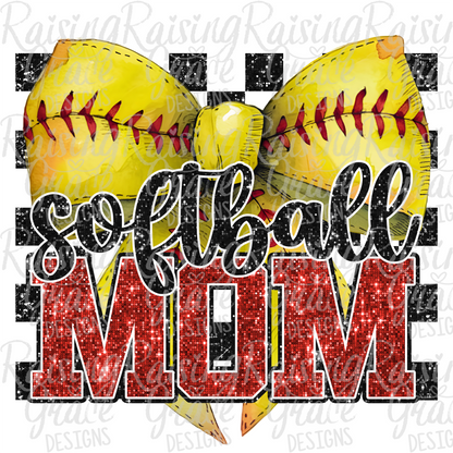 Softball Mama - Faux Glitter - Graphic T-Shirt | Softball Mom Tee | Checkered Sports Shirt | Boutique Softball Graphic Tee | Game Day Shirt